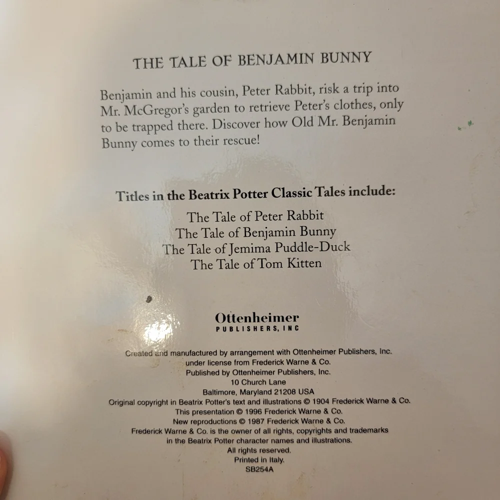 The Tale of Benjamin Bunny and Tom Kitten Books Bt Beatrix Potter Childrens Book